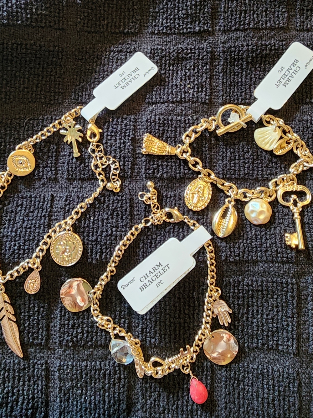 Set Of 3 Darice Gold-Tone Charm Bracelets